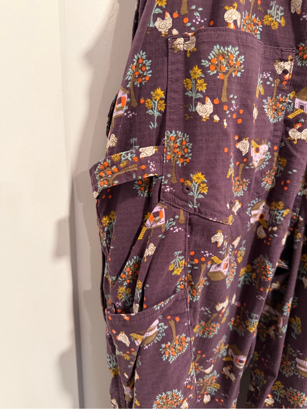Duluth Trading Co Purple Chicken Print Overalls - Picture 7 of 8